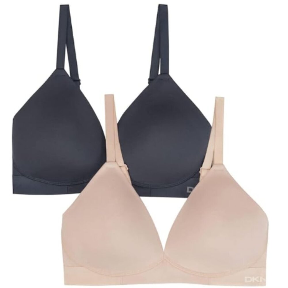 DKNY Womens 2 Pack Seamless Wireless Microfiber Plunge Bra Everyday Comfort XL